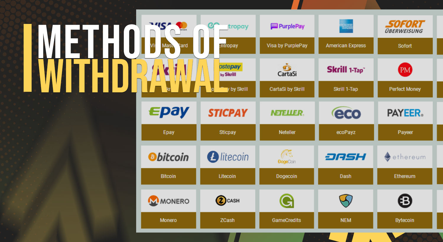 Withdrawal methods on the melbet platform.