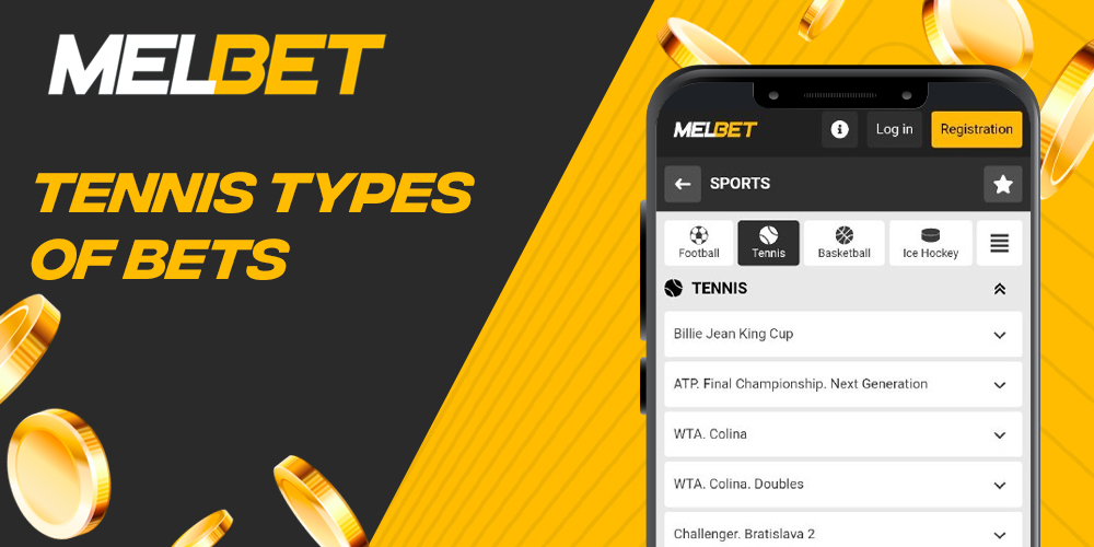 What types of tennis bets are available on the Melbet bookmaker website?